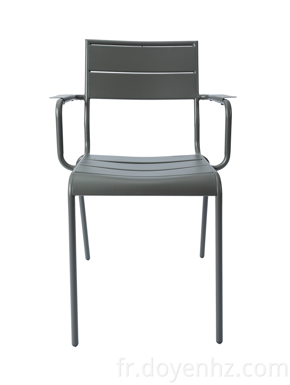 Outdoor Metal Slat Armchair with Armrest Board